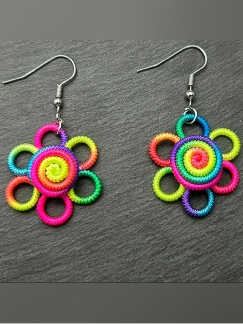 Rainbow Flower Dangle Earrings - Bright Multicolor For Adults and Kids